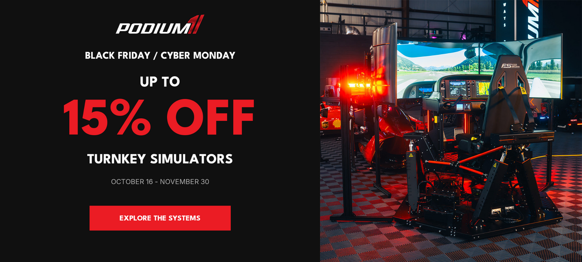 Black Friday / Cyber Monday. Up to 15% off turnkey simulators. October 16–November 30. Explore flight systems.