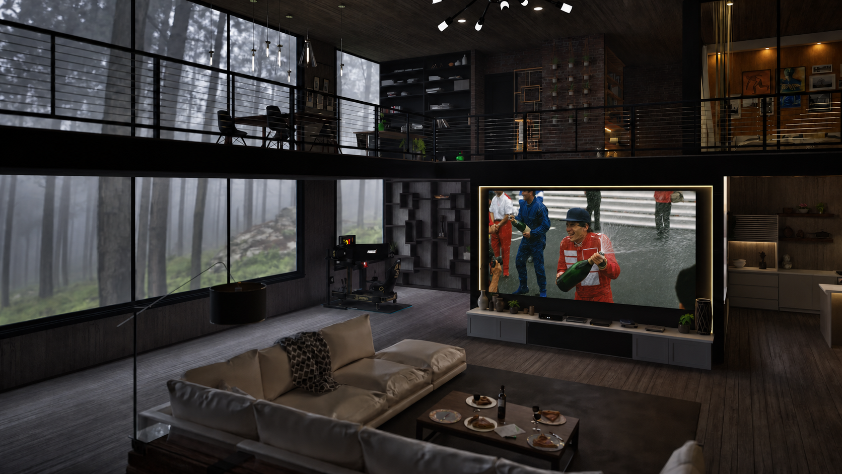 Legacy black and gold Senna Edition Simulator in a modern residence