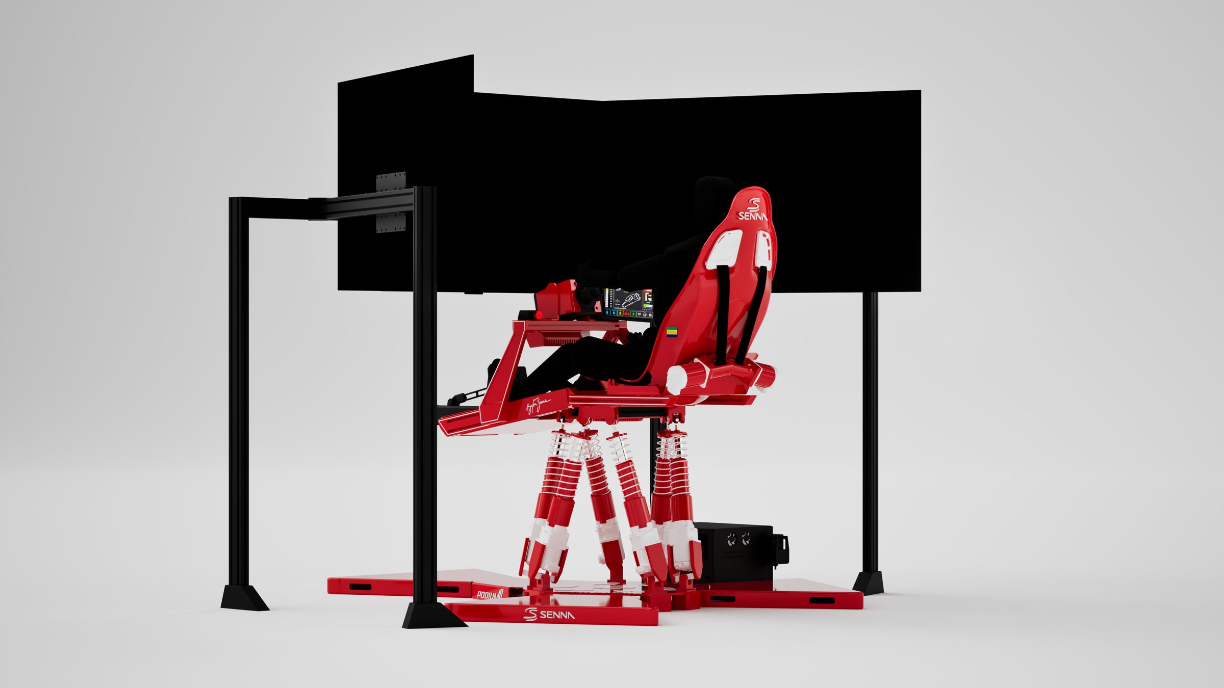 P1 Precision Senna Edition Simulator — Champion livery, three quarter view